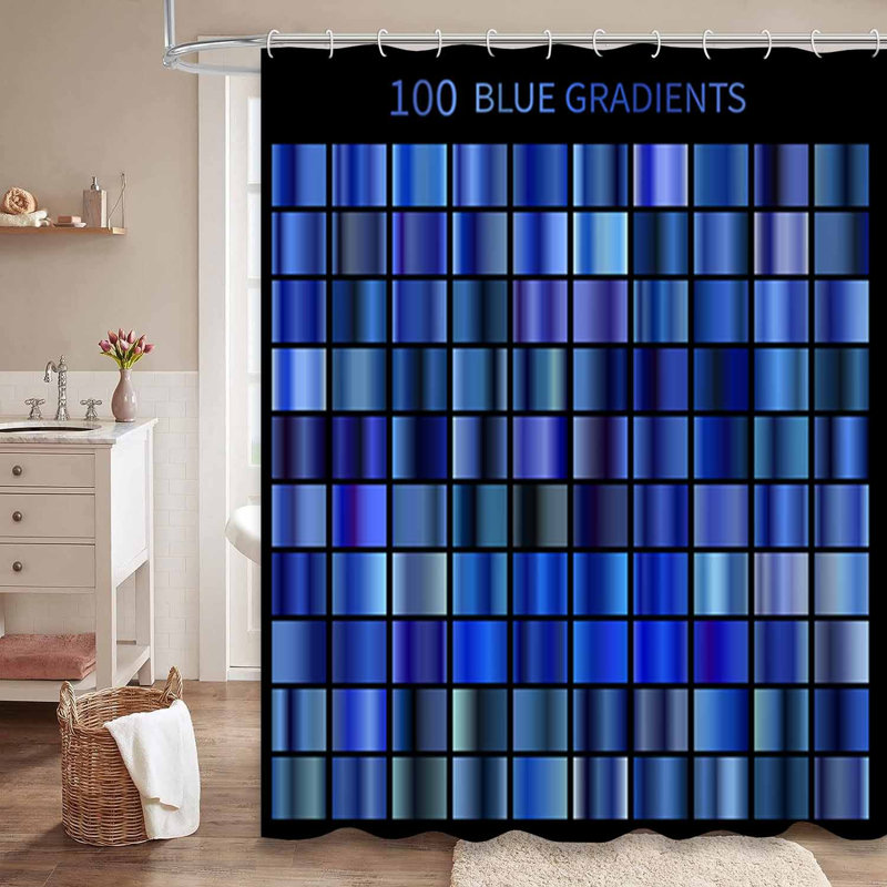Rideau de douche dégradé bleu avec 12 crochets, L 72 po x l 72 po