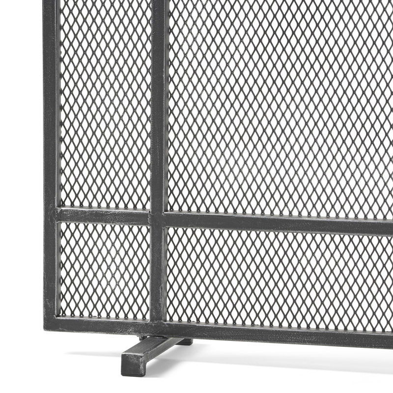 Pare-étincelles noir et argent brossé - panneau simple pour cloison en fer H 32,58 "x l 41,97" P 7,92 "moderne et fonctionnel