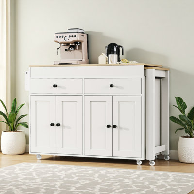 74.5 Inch Kitchen Island With Extendable Dining Table , Rolling Kitchen Island On Wheels With Spice Rack And 2 Drawers, Kitchen Storage Cart With 4 Door Cabinet