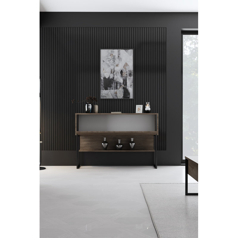 Commode industrielle moderne avec pieds en métal, finition noire et noyer, 47,2 po x 31,5 po x 11,8 po | 100% panneau de particules enduit de mélamine, épaisseur: 0,7 pouce | Solution de rangement élégante pour les chambres à coucher contemporaines et les espaces de vie