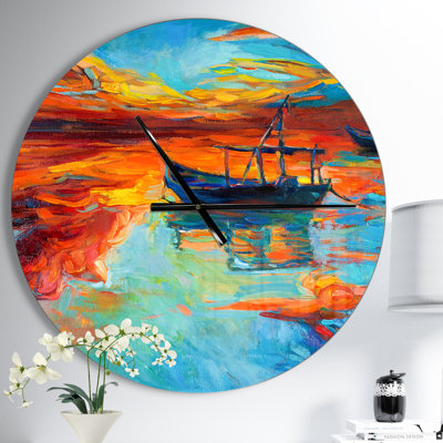 Pêche à la voile au coucher du soleil - horloge murale moderne