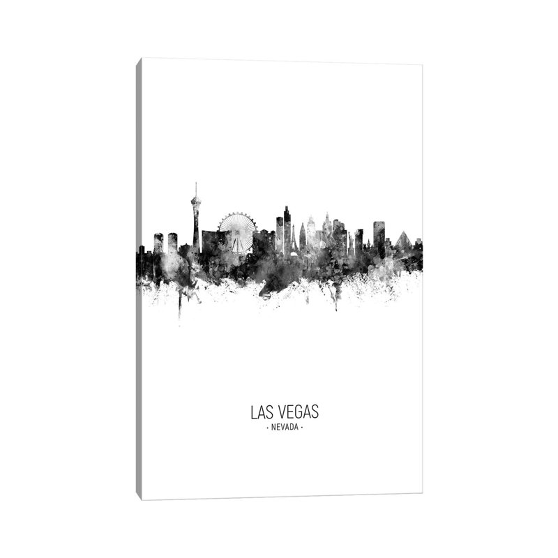 Las Vegas Nevada Skyline Portrait Black And White by Michael Tompsett - Wrapped Canvas Print
