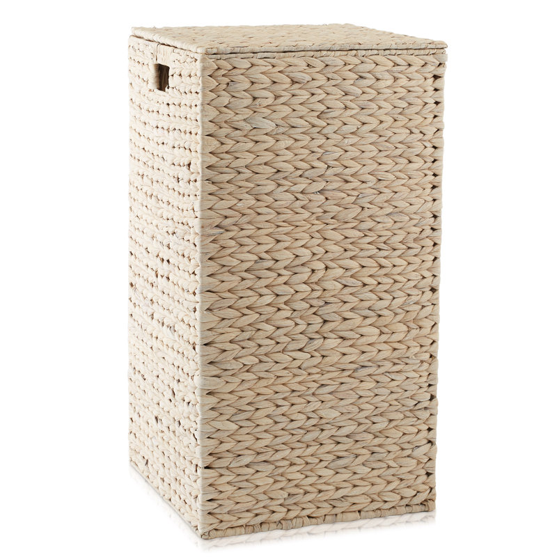 Square Laundry Hamper Basket with Lid and Liner for Clothes - Whitewash Hyacinth, Whitewash 