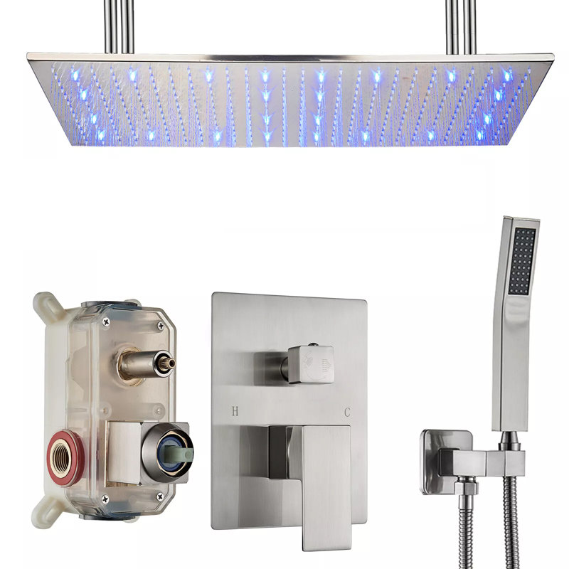 Shower Faucet Set with Valve 16x32 inch Rain Shower Head Combo Kit Ceiling Mount, Brushed Nickel