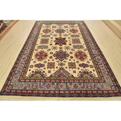 Kazak Rug 8’9” X 11’10” Beige Wool Tribal Hand-Knotted Oriental Carpet