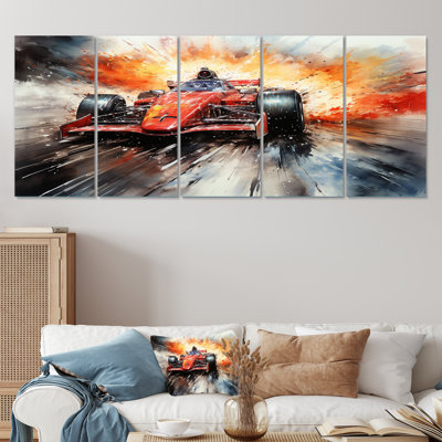 Formula One Speed Car Speedway Fury II - Race Tracks 5 Piece Wall Art Decor Set