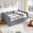 Cozy Gingham Daybed With Two Storage Drawers, With USB Port And Adorable Wave Shaped, Linen Fabric-2145385763-2145385764
