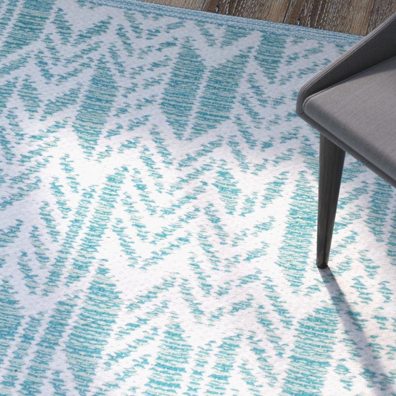 Tapis turquoise / ivoire tissé à plat à la main Legaspi, Rectangle de 5 pi x 8 pi