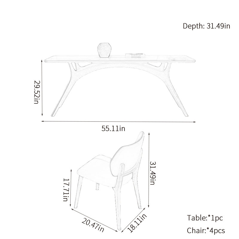 Ensembles de table de salle à manger Family, H 29,52 po x L 55,11 po x l 31,49 po