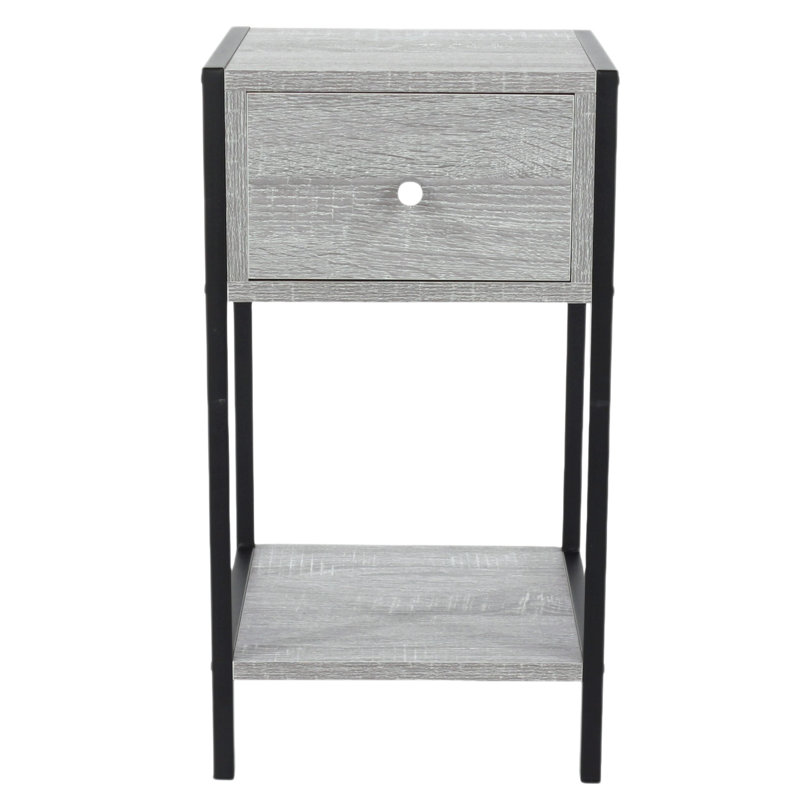 One-Drawer Compact Bedside Cabinet, Wood-Effect Finish, 33cm, Grey