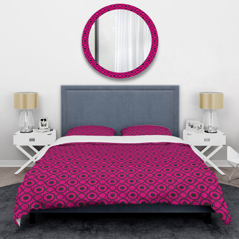 Black Circle Pattern - Abstract Duvet Cover Set - Microfiber Polyester, King Duvet Cover + 2 King Shams