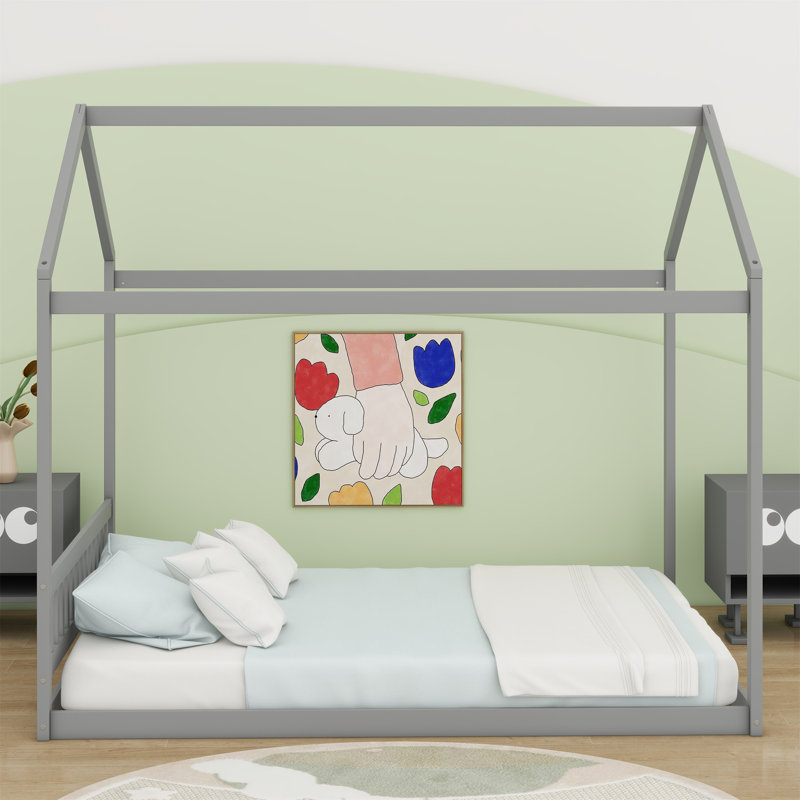 Lit en bois avec tête de lit, Gris