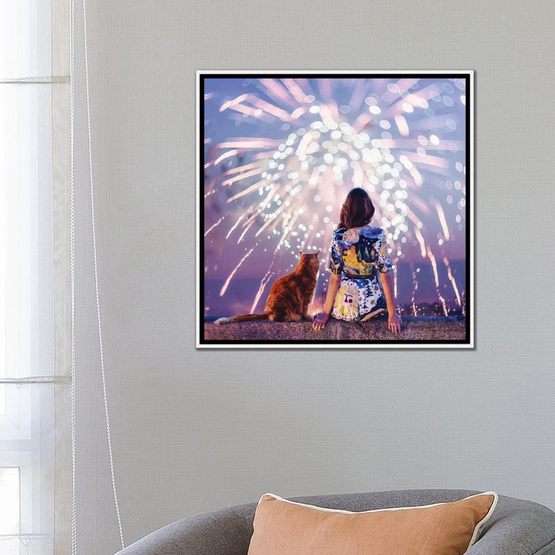 Nuit. Magie. Feux d’artifice de Hobopeeba-impression, H 26 po x l 26 po x P 1,5 po, Pas de tapis, Toile blanche encadrée