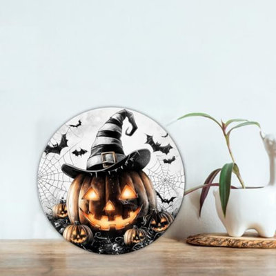 Mignonne couronne de citrouilles en métal, plaque d'étain, décoration d'Halloween rétro, plaque d'aluminium rétro, art mural pour la maison, intérieur, extérieur, 8 x 8 po