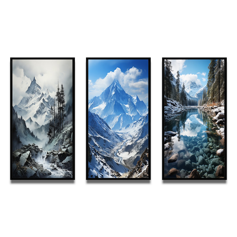 «Canada Majestic Peaks», 3 pièces sur toile, H 40 po x l 60 po, Cadre noir