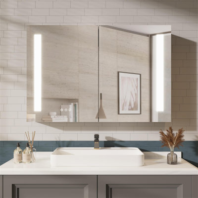 Bushwick Surface Mount Frameless Medicine Cabinet with Electrical Outlet LED Lighting and 2 Adjustable Shelves