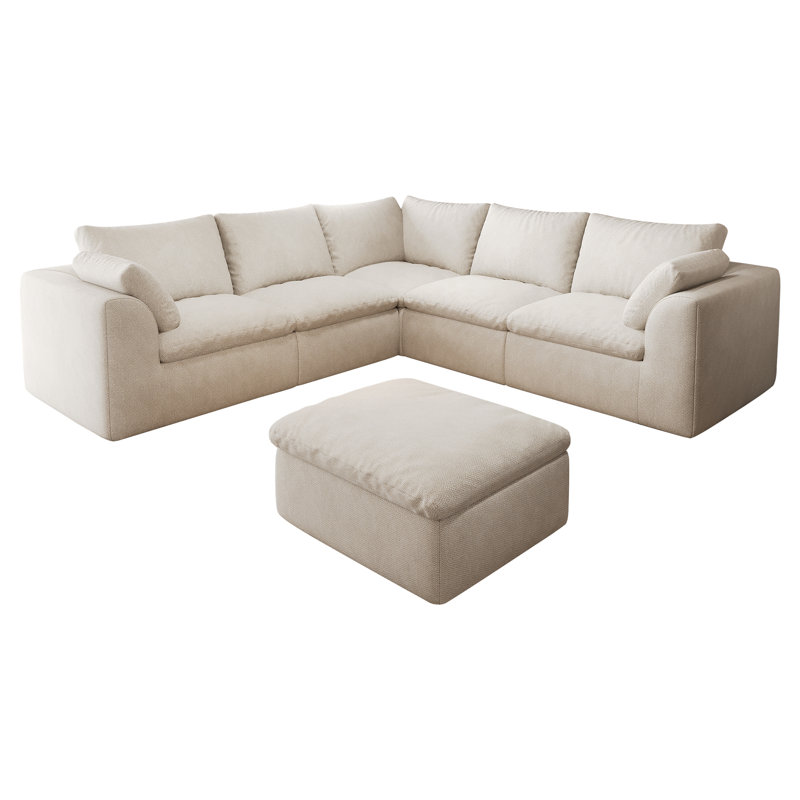 Canapé d'angle modulaire en forme de V avec pouf et assemblage sans outil