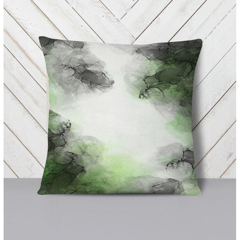 Throw Pillow With Insert, Black/Green Abstract 2, 18"H x 18"W