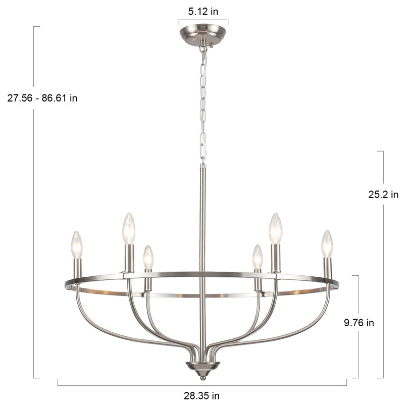 6 - Light Dimmable Wagon Wheel Chandelier, Brushed Nickel