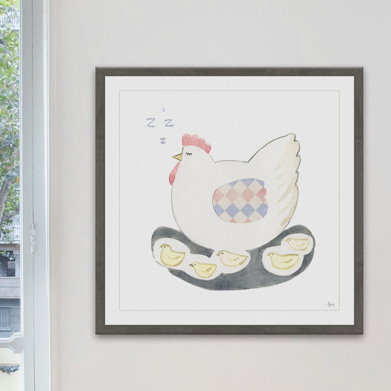 «Poule Sereine II», reproduction encadrée, H 12 po x l 12 po x P 1,5 po