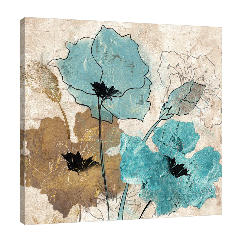 «Blue and Brown Poppies» par Tre Sorelle Studios - reproduction sur toile, H 12 po x l 12 po