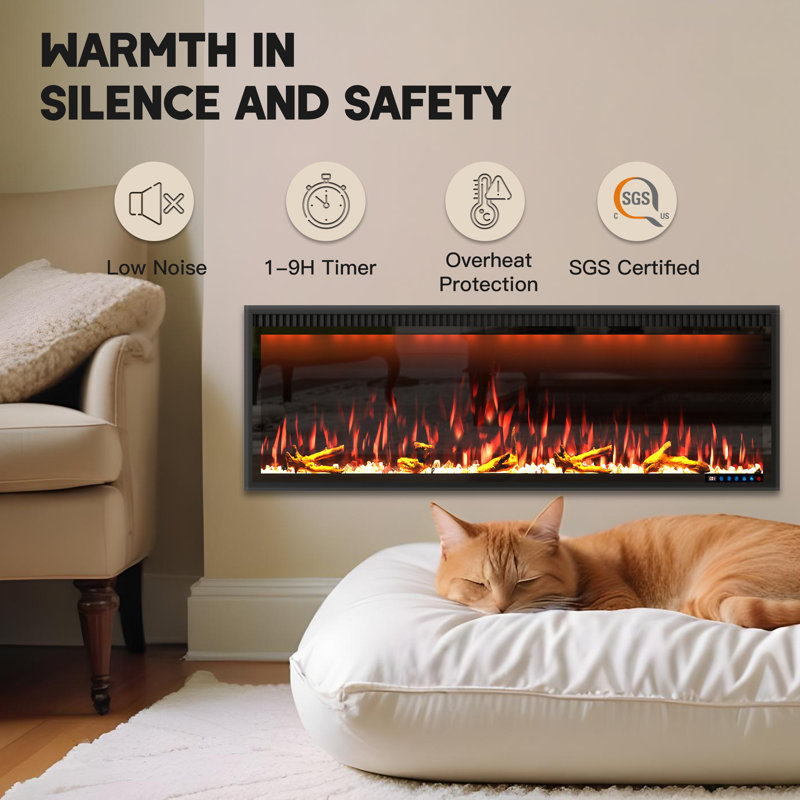 Wall Mounted/Recessed-In Electric Fireplace With Smart WIFI, 17" H x 50" W x 6.3" D