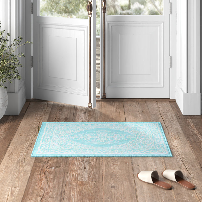 Arnolf Meghan Oriental Aqua Indoor / Outdoor Area Rug, Rectangle 2' x 3'