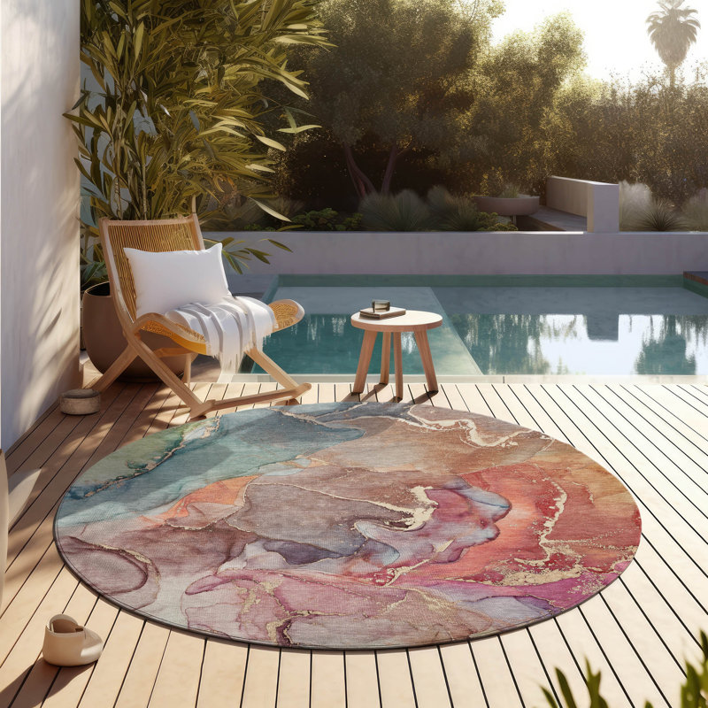 Alfonzo Abstract Indoor / Outdoor Rug, Round 8'