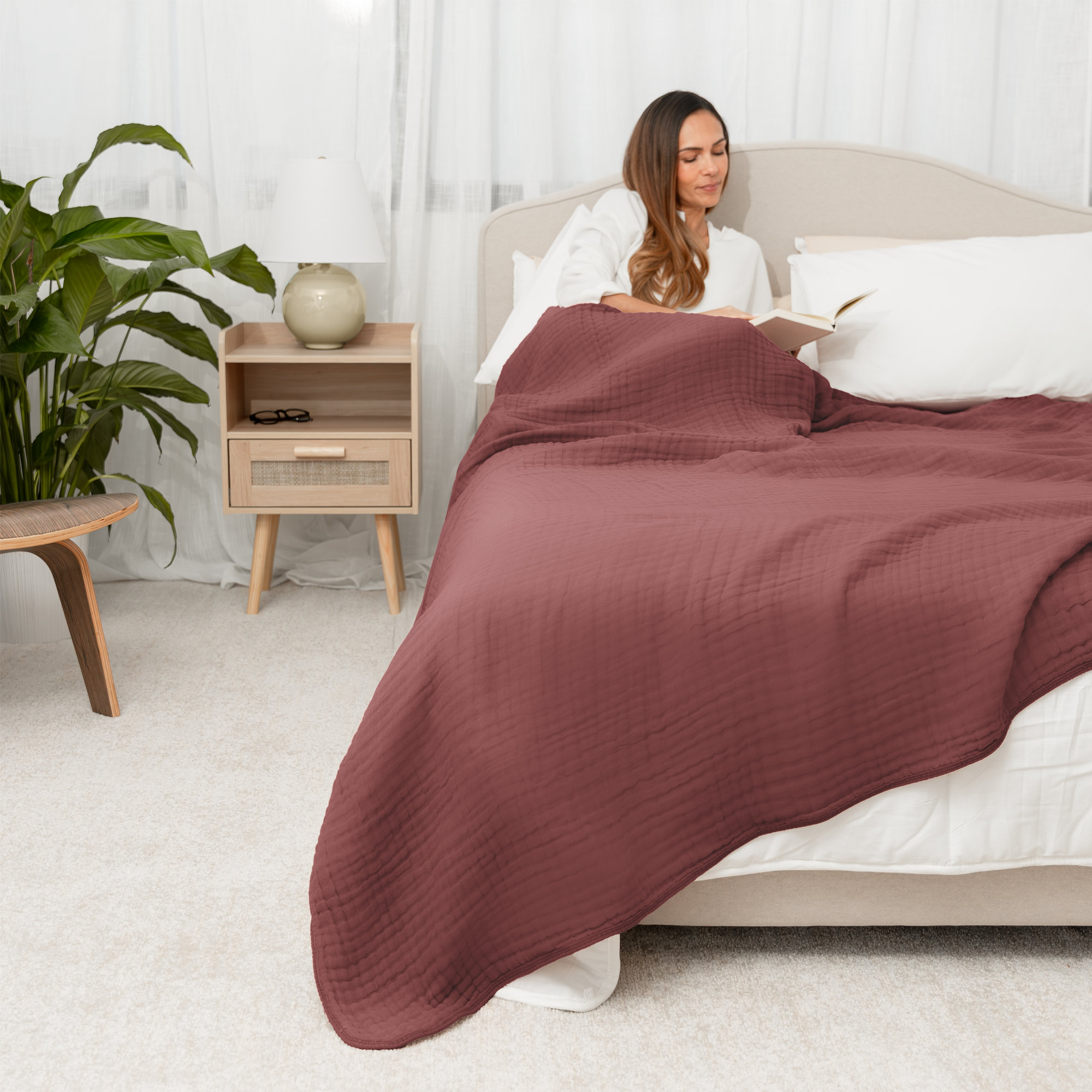Karlina Muslin Blanket, Queen, Wine