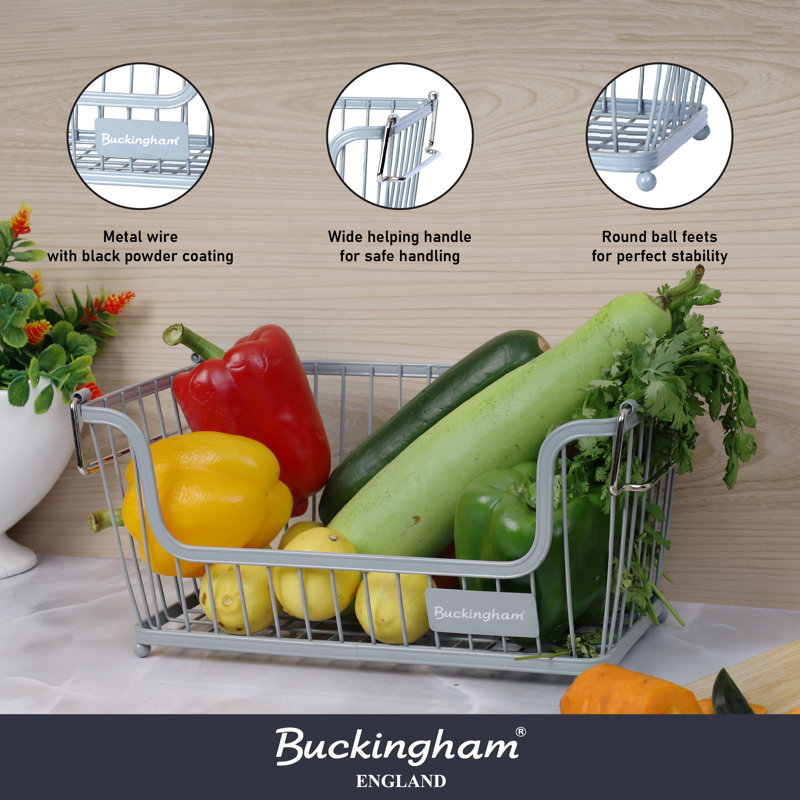 Buckingham Multi-Purpose Stackable Storage Organising Basket, Blue, 16cm H x 17cm W x 31.5cm D