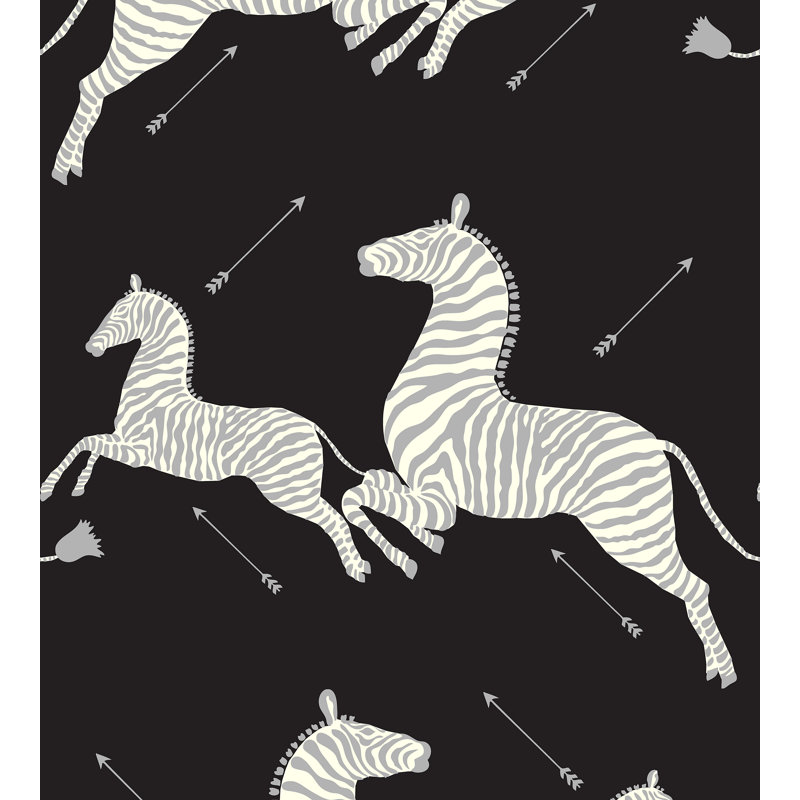 Zebras Animal Print Wallpaper Double Roll, Black/Silver