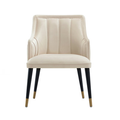 Eda Modern Vegan Leather and Velvet Upholstered Elm Wood Dining Armchair in Cream