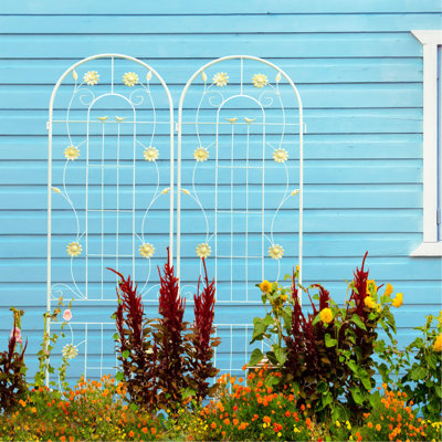 4 treillis de jardin en métal blanc crème de 86,7 po x 19,7 po, rouille - pour jasmin, plantes grimpantes d'extérieur, base de fleurs, procédure d'installation facile Trellis 86,7 po x 19,7 po, rouille - assemblage extérieur