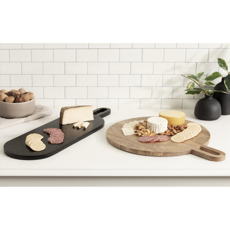 Greenebaum Solid Wood Tray - Set of 2, Black/Natural