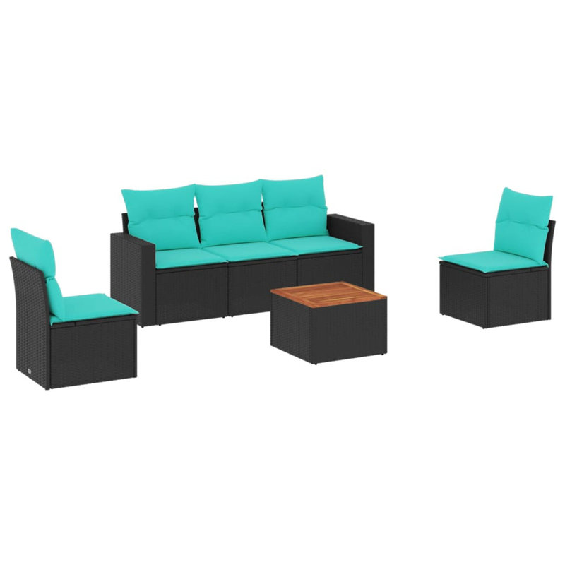 Ensemble de canapé de patio 6 pièces avec coussins en rotin de polyester, Bleu clair, Noir