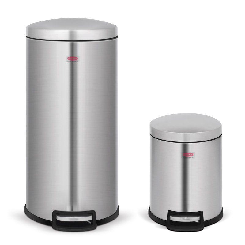 Fingerprint Resistant Stainless Steel Pedal Trash Can Set