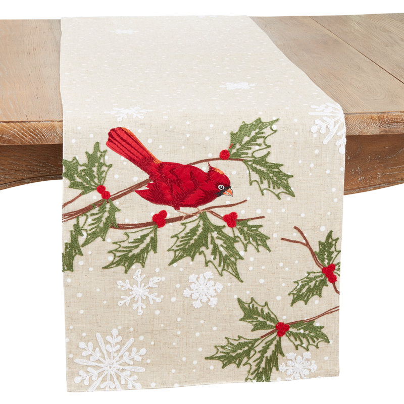 Festive Perched Cardinal Table Runner