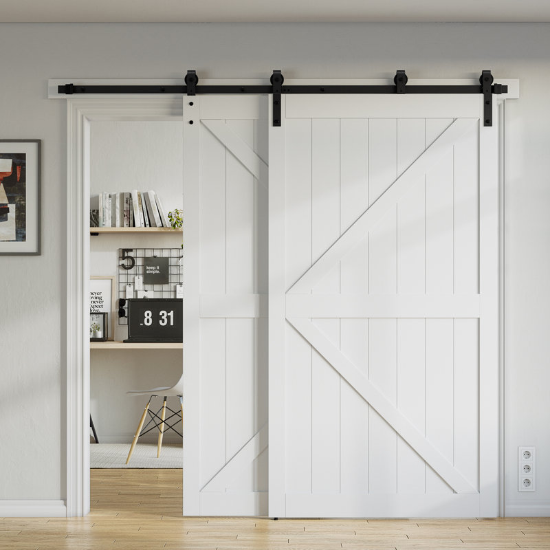 Bypass Double Door Sliding Barn Door Hardware Kit (Not Include Door), 90 in.