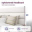 Structure de lit plateforme avec tête de lit tapissier en tissu et support en lattes de bois-705834759-705834757