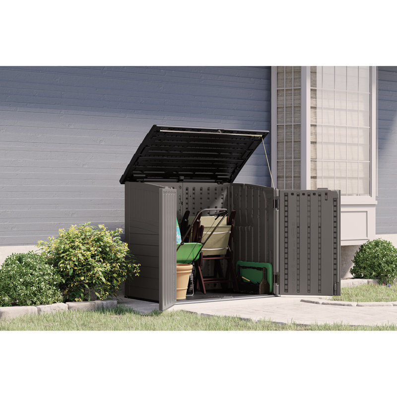 Suncast Outdoor Resin Horizontal Storage Shed, Gray/Black