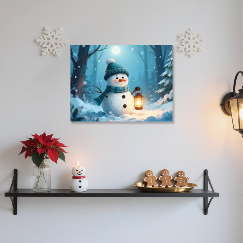 «Snowman Winter Forest», art mural sur toile, H 12 po x l 18 po