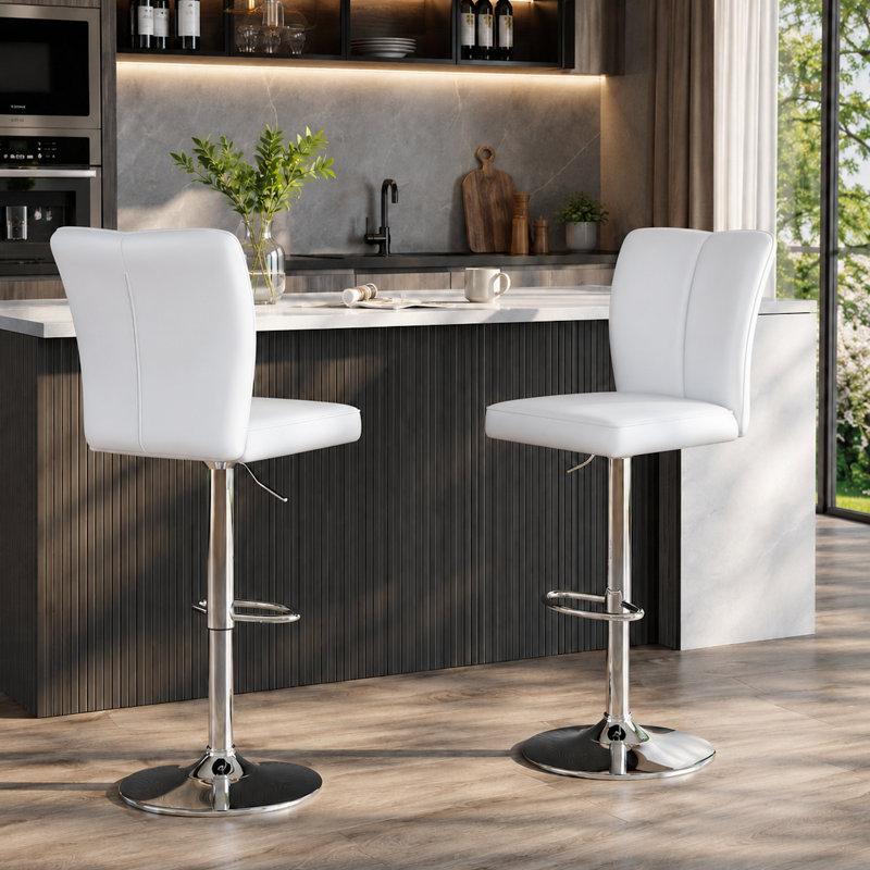 Modern Adjustable Swivel Faux Leather Bar Stools with Backs Set of 2, White