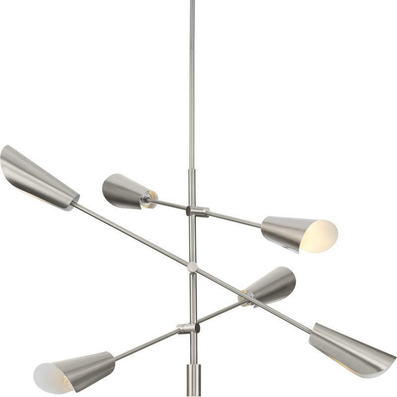 Lustre linéaire spoutnik moderne à 6 lumières à intensité variable Circe, Nickel brossé