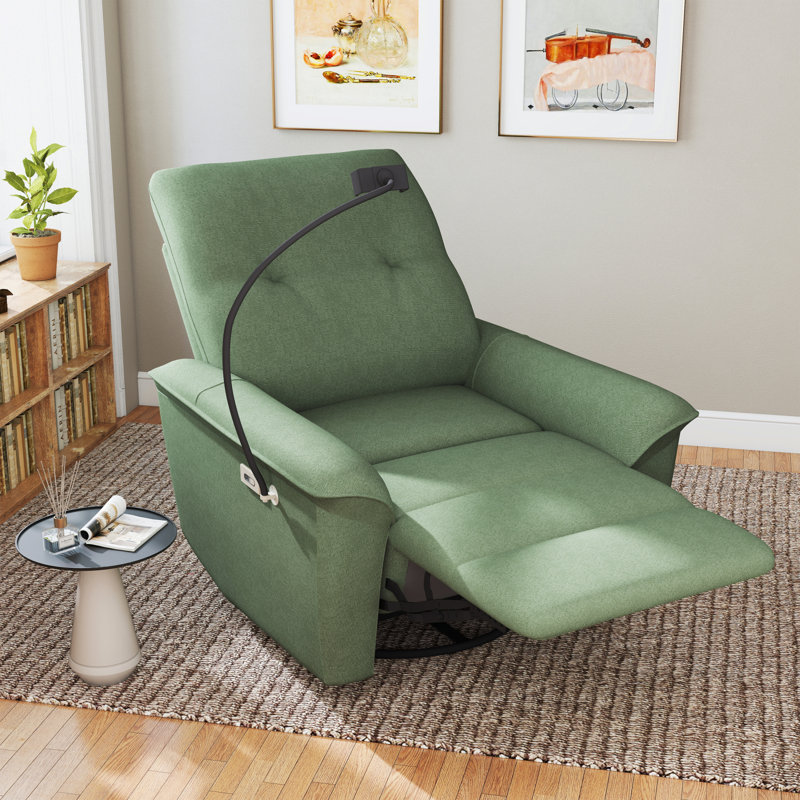 270° Swivel Rocker Recliner Chair with USB Ports and Adjustable Phone Holder, Green