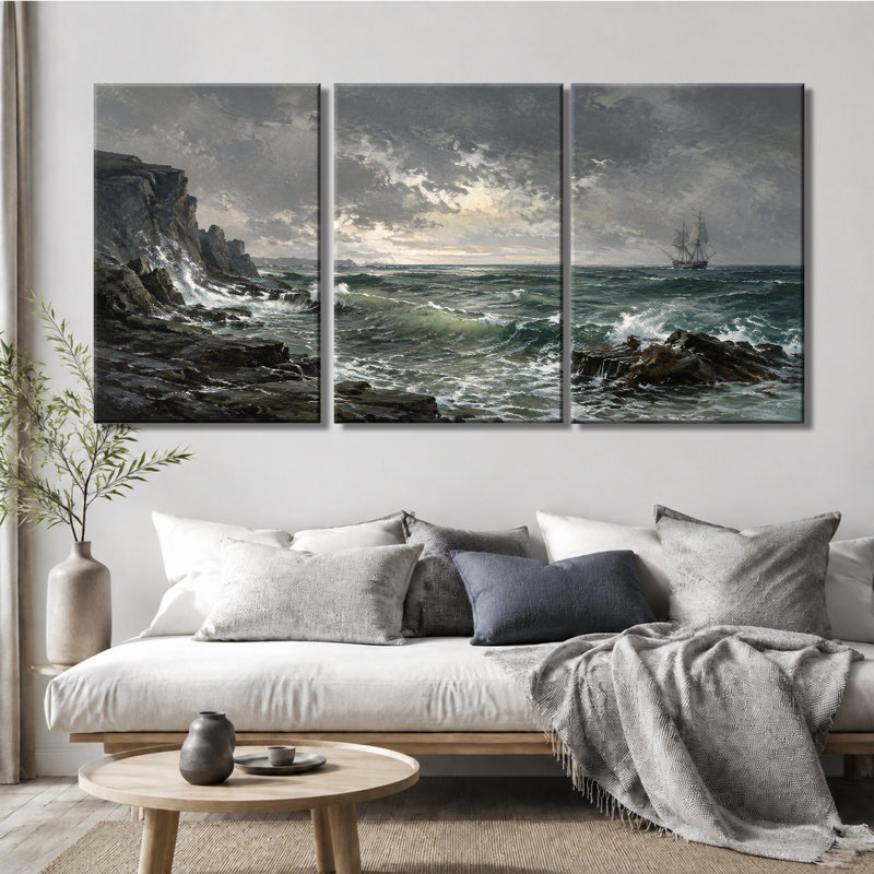 3 panneaux muraux, impression sur toile Stormy Ocean Cliff, 20 * 30 pouces * 3