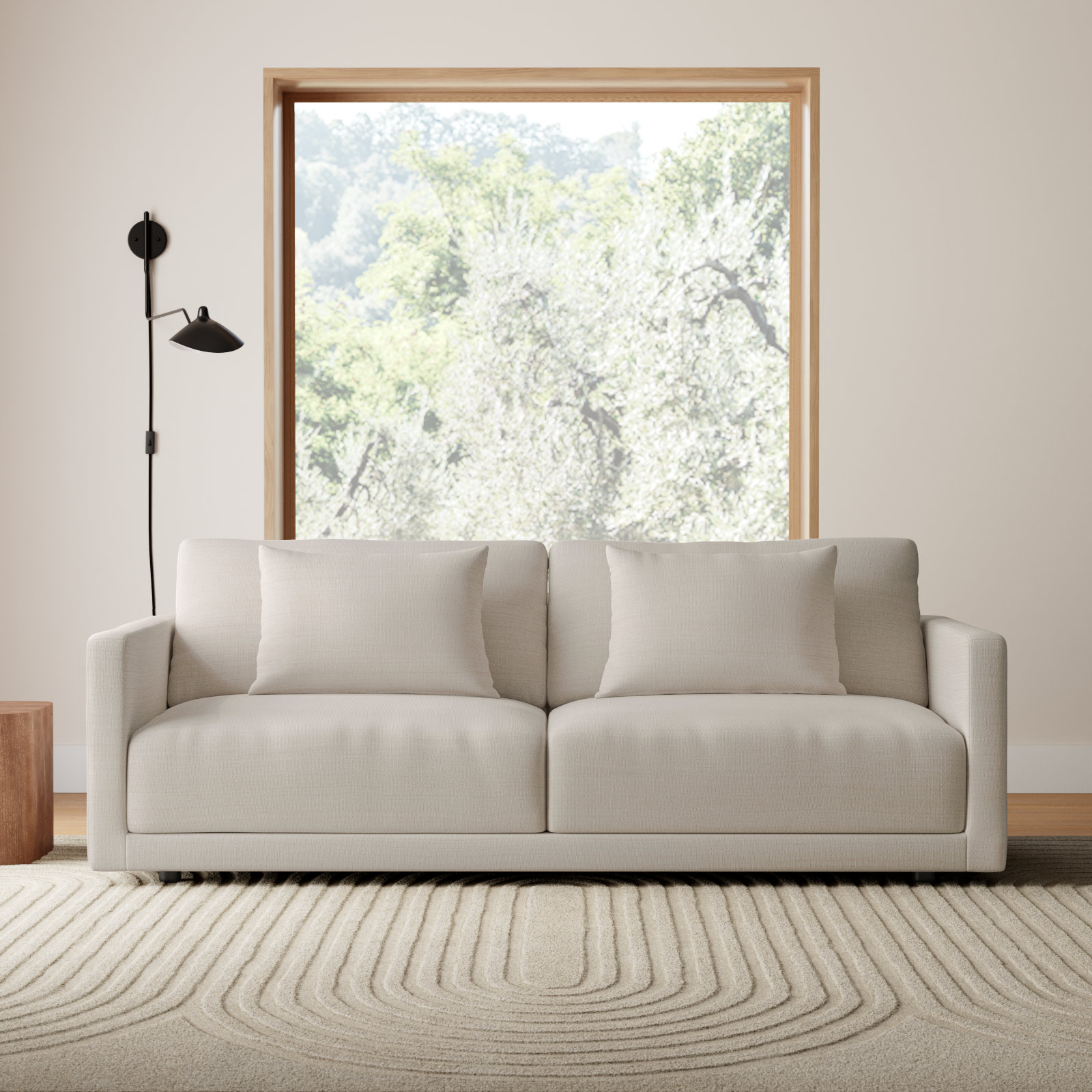 Kenji 84'' Upholstered Sofa, Cream Performance Basketweave