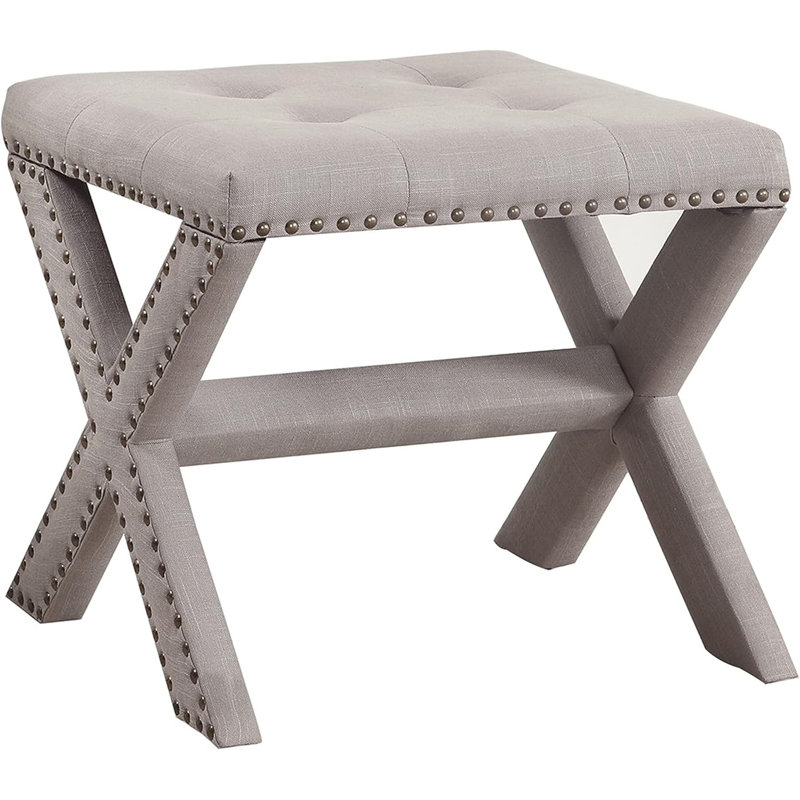 Banc décoratif en mélange de lin avec garniture cloutée, Gris