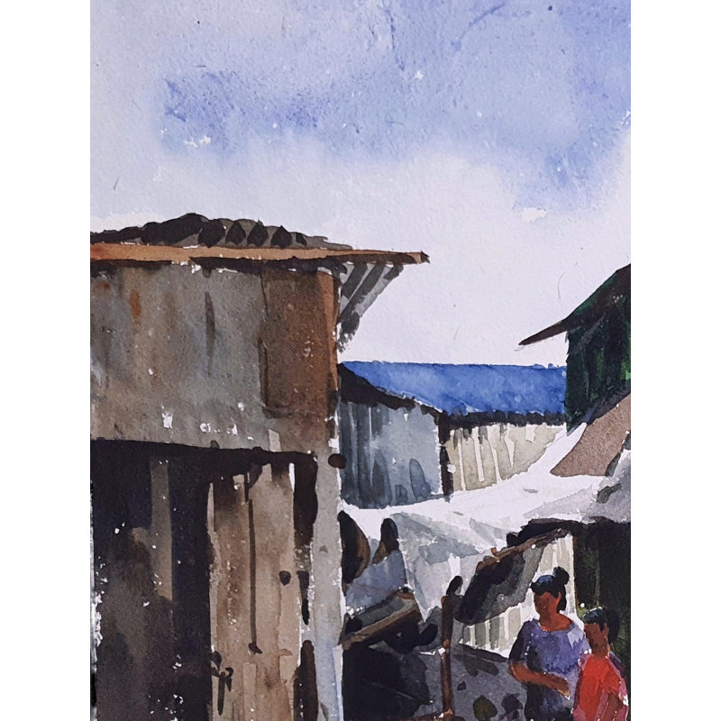 The Slum Home | Aquarelle sur papier | Peinture de Mainak Bhowmick