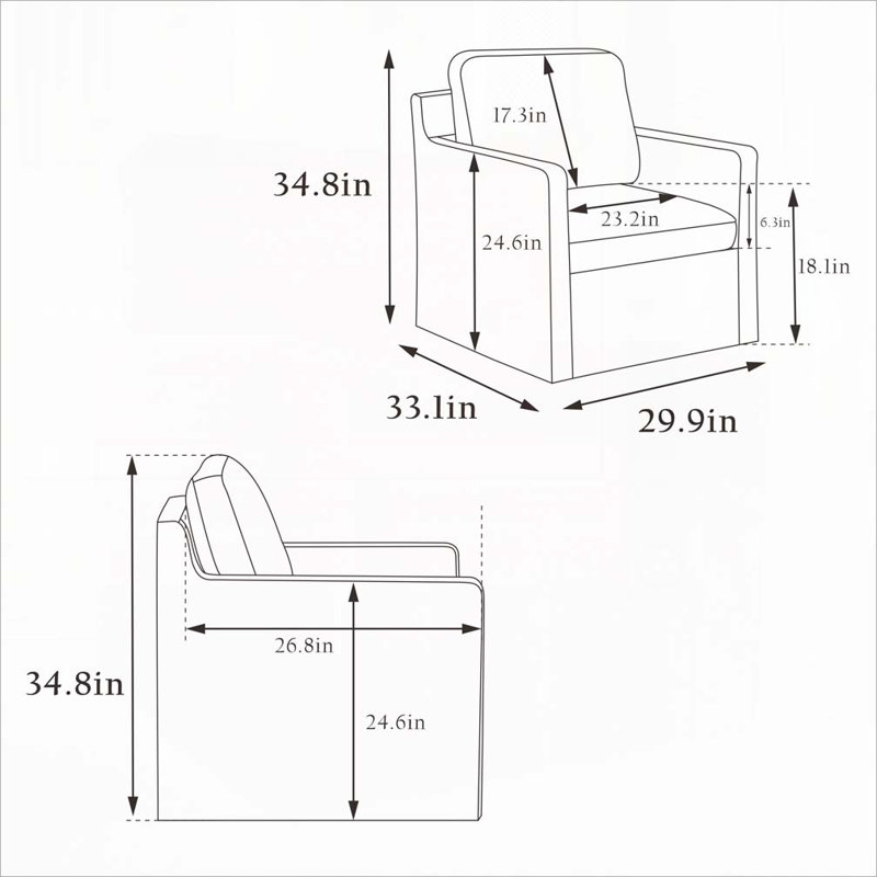 Chaise pivotante 29,92 po avec coussin de dossier amovible, Gris