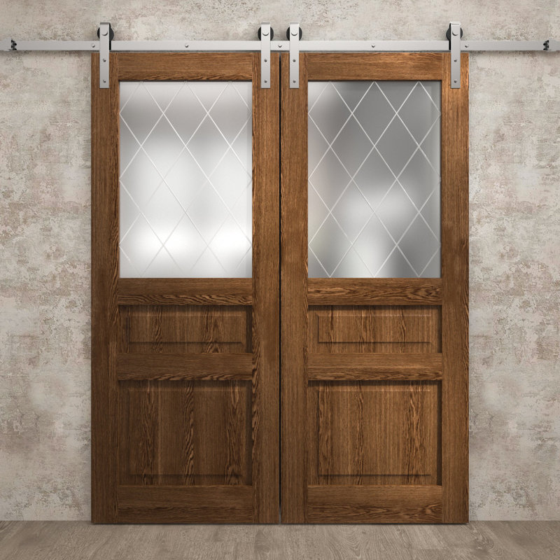 Porte de grange double moderne | Ego 5011 | Ensemble de rail argenté | Portes intérieures solides, 84 po x 84 po